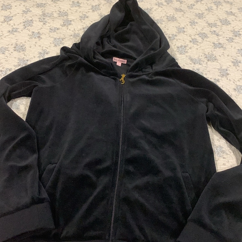 Juicy Couture Zip Front hoodie NWOT Size Large Gold sparkle Crystal Studs Black - Picture 6 of 9